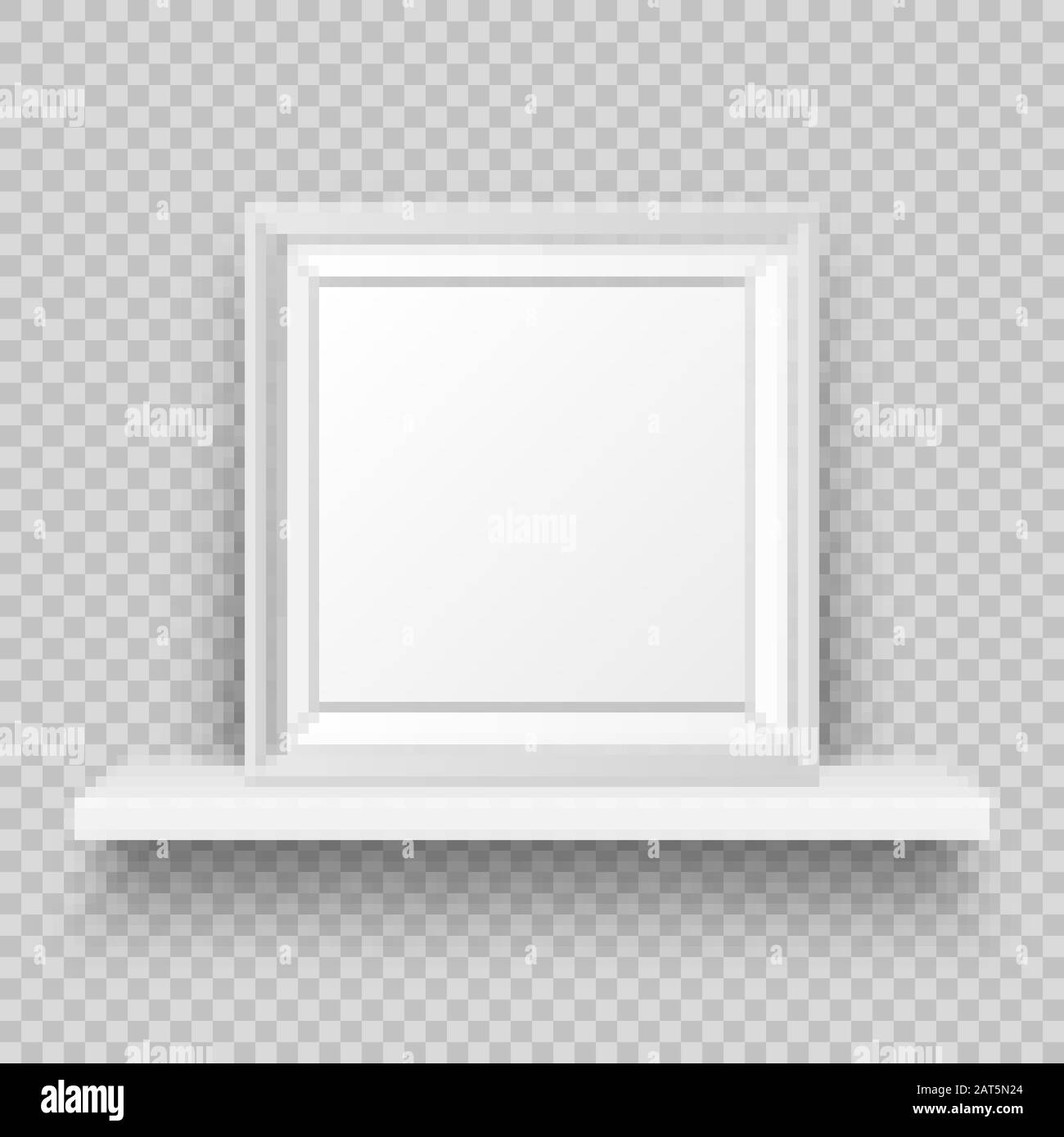 Ripiano da parete realistico con cornice vuota. Poster mockup per il design. Illustrazione Vettoriale. Illustrazione Vettoriale