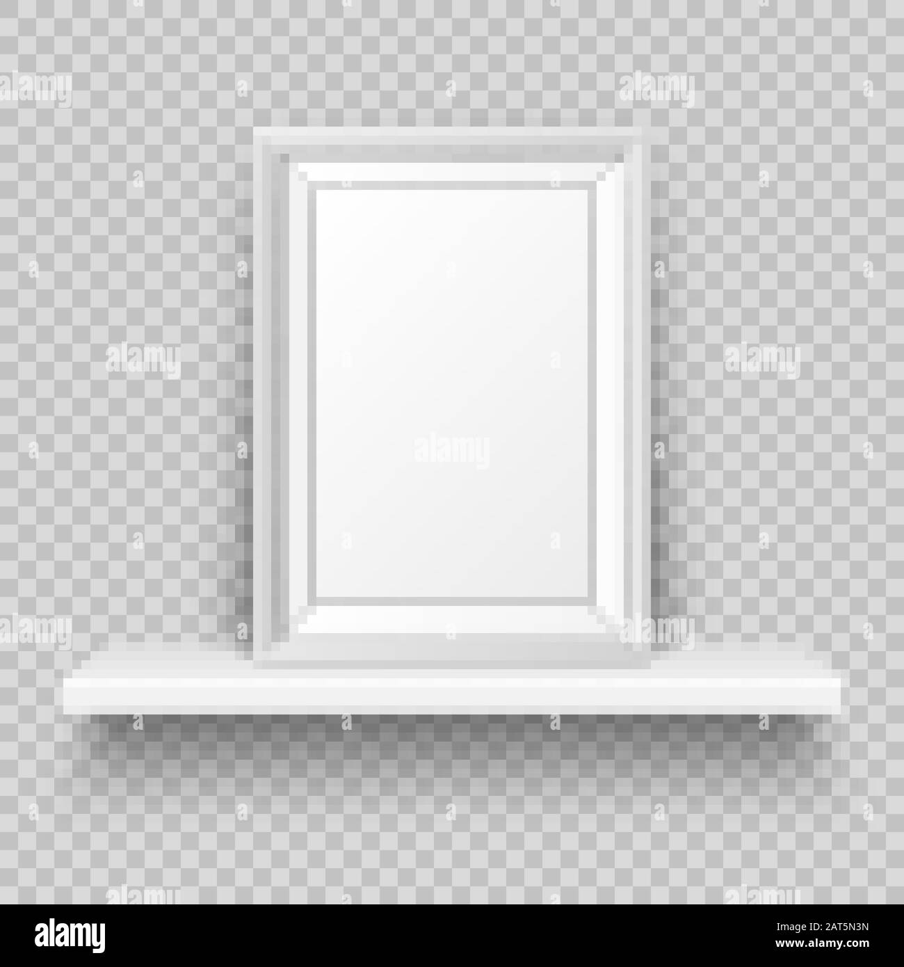 Ripiano da parete realistico con cornice vuota. Poster mockup per il design. Illustrazione Vettoriale. Illustrazione Vettoriale