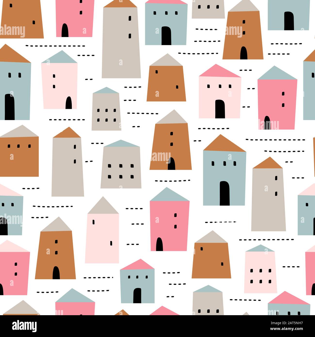 Senza cuciture motivo childish con case. Creatività scandinava per bambini texture Illustrazione Vettoriale