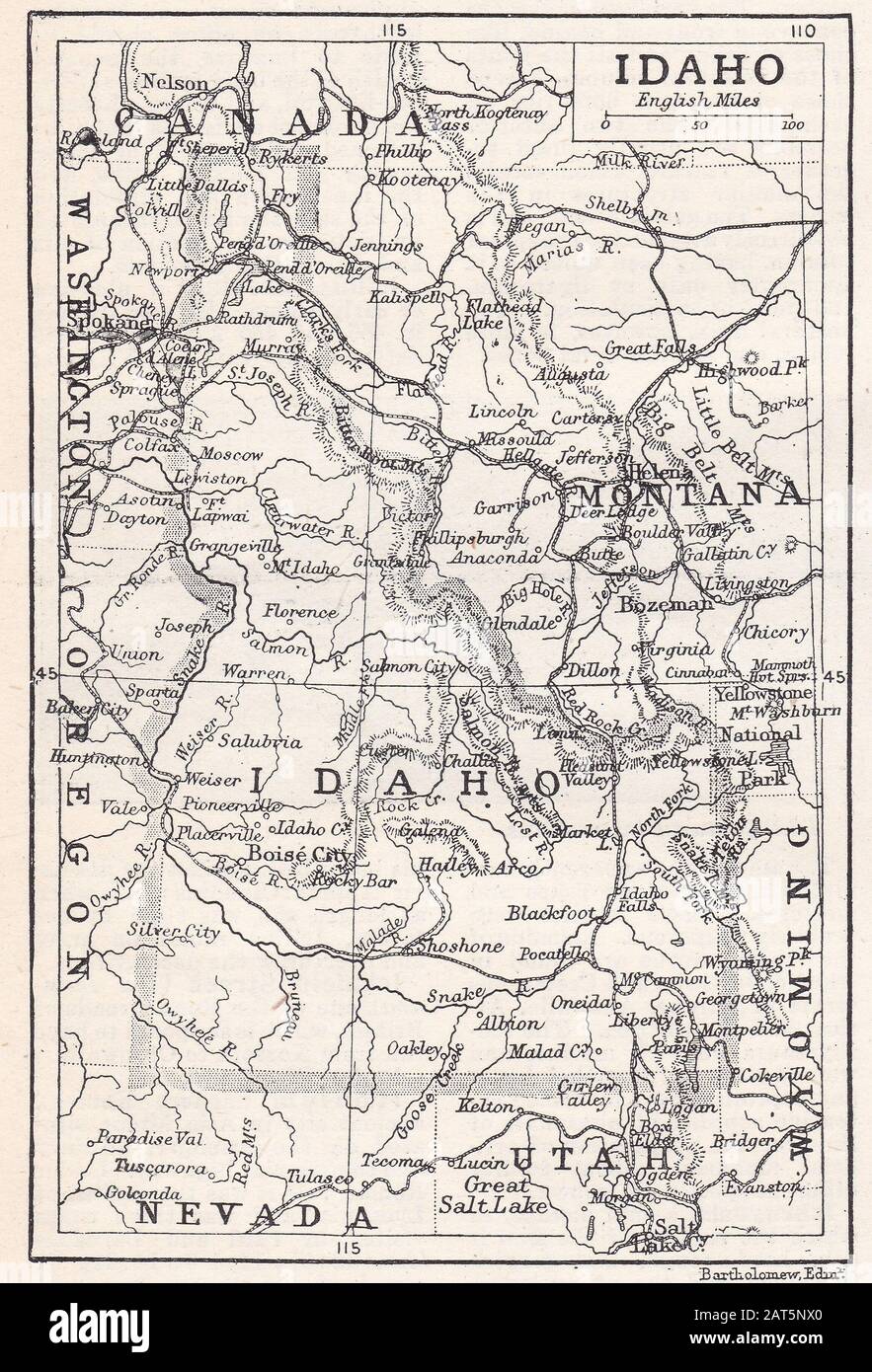 Mappa d'epoca dell'Idaho, Stati Uniti. Foto Stock