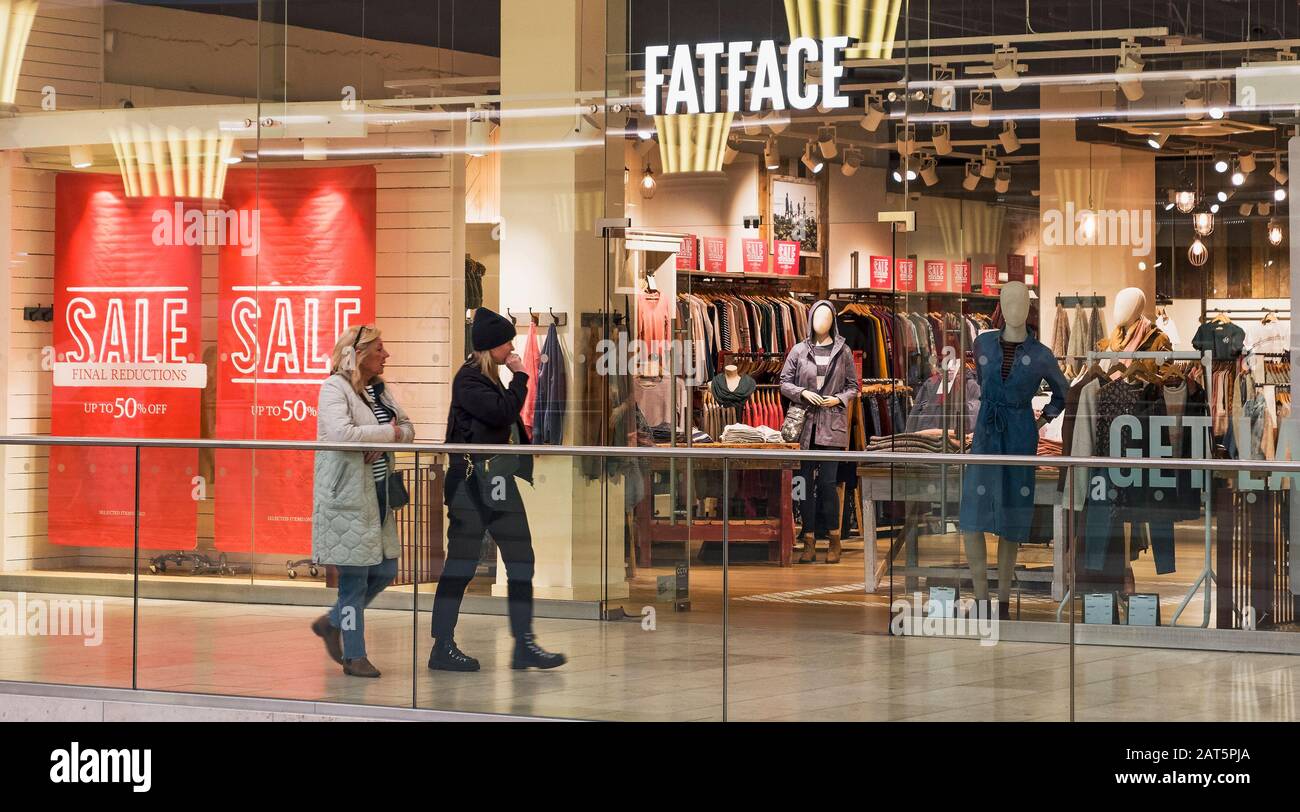 Esterno del negozio di abbigliamento Lifestyle Fatface al Gateshead Metrocentre, Regno Unito Foto Stock