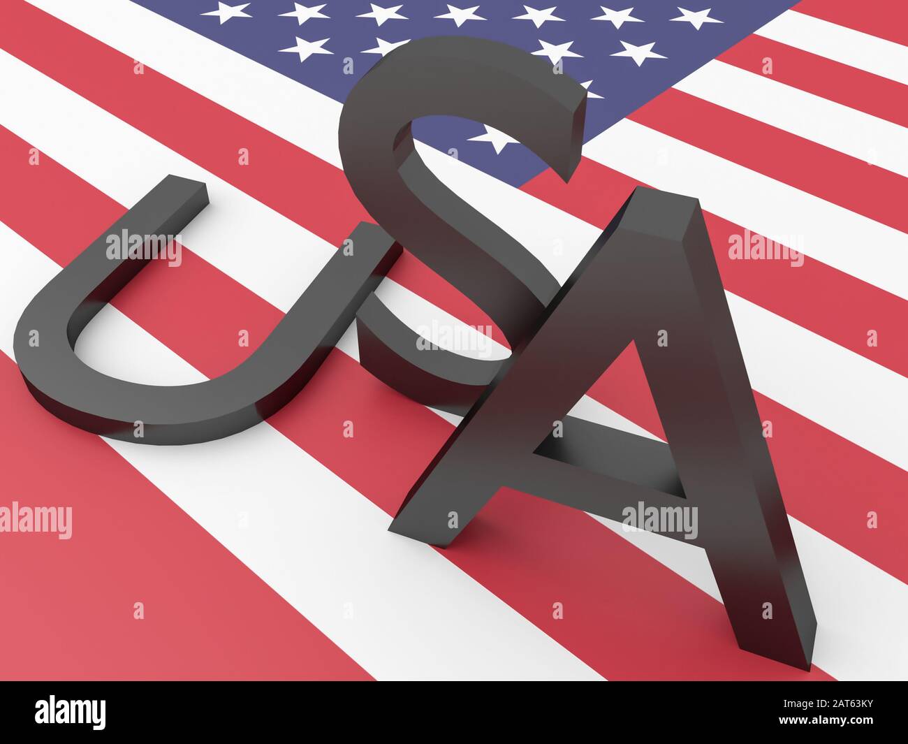 Idea di Divided America News: Lettere USA Con U Per United Lying On Stars And Stripes US Flag, illustrazione 3d Foto Stock