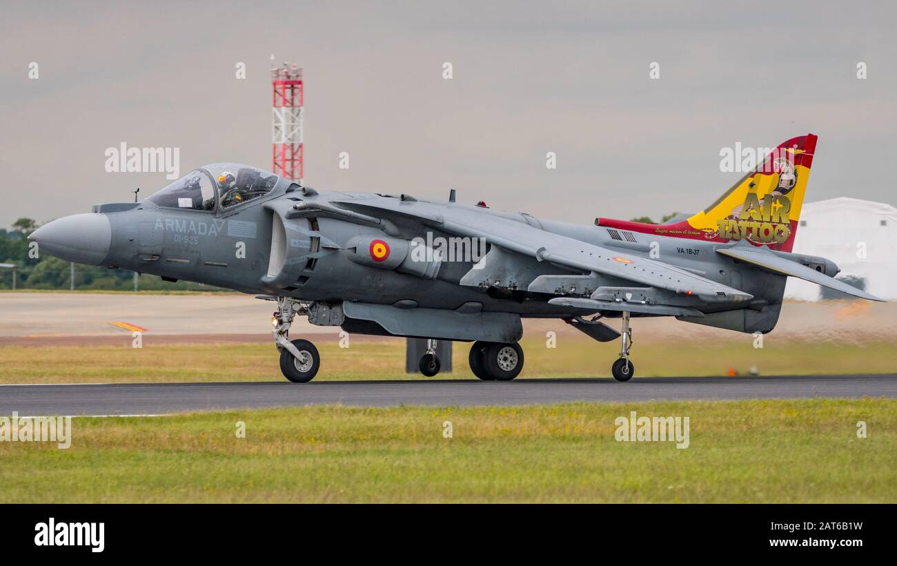 Spagnolo Navy EAV-8B Harrier II Plus esposizione di aerei da combattimento presso il Royal International Air Tattoo, RAF Fairford, UK, il 21st luglio 2019. Foto Stock
