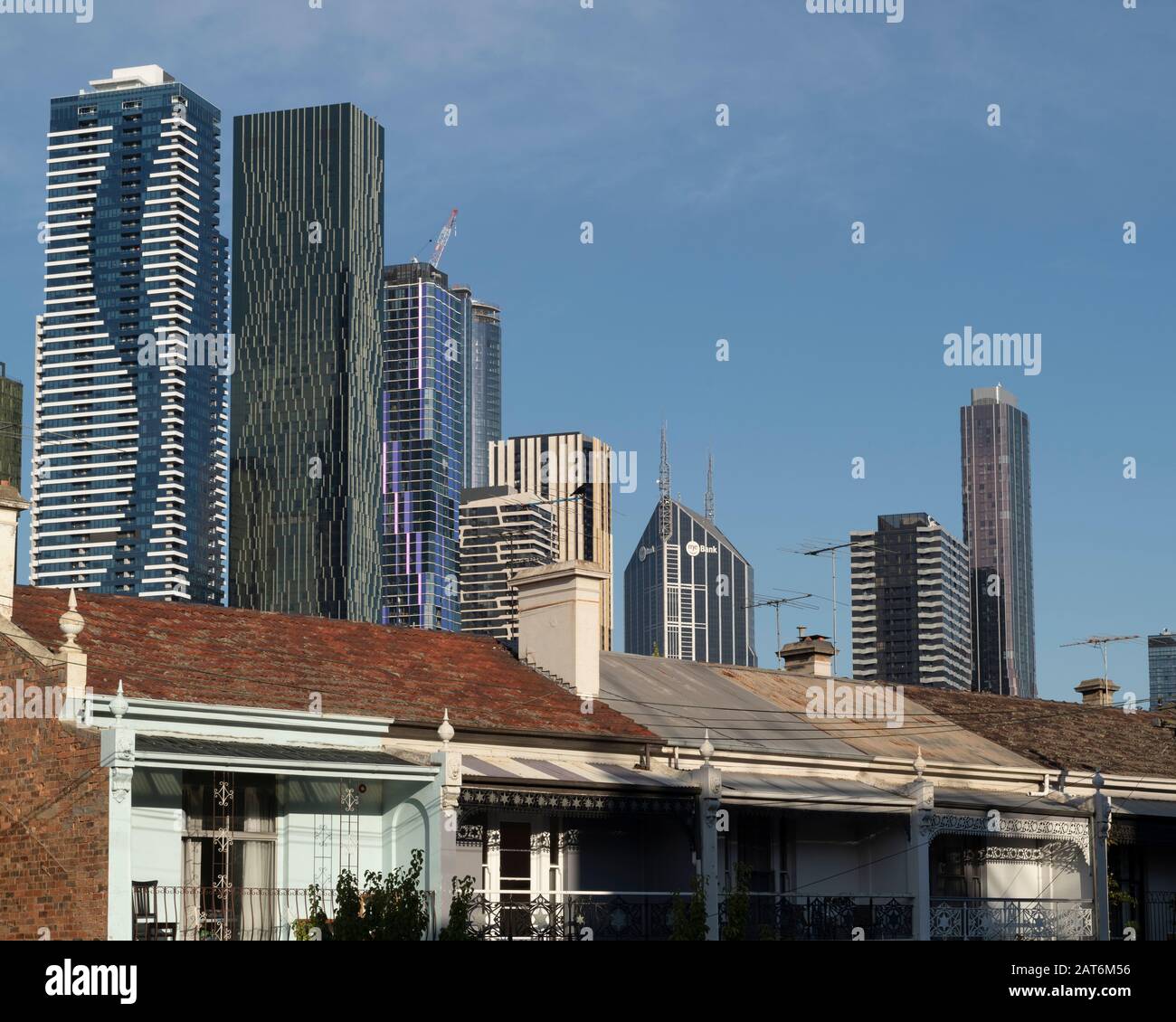 Edifici alti e moderni nel CBD di Melbourne. Foto Stock