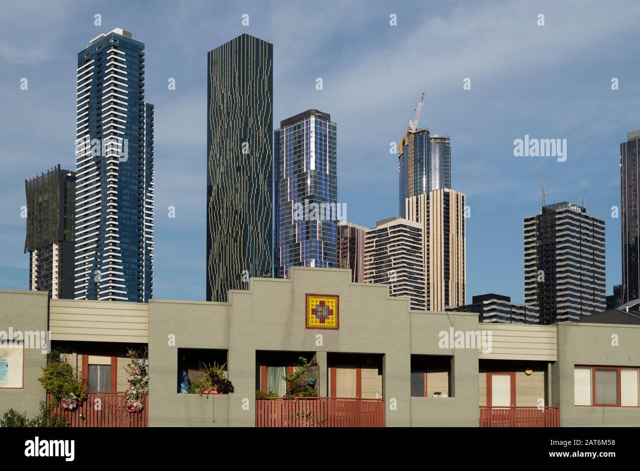 Edifici alti e moderni nel CBD di Melbourne. Foto Stock