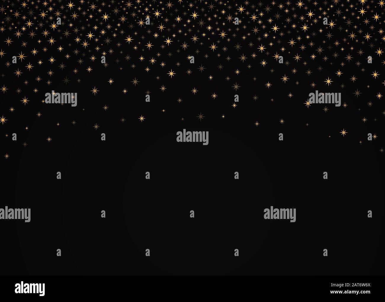 Vettore che splende stelle cadenti su sfondo nero. Design di lusso. Bordo con confetti a forma di stella dorata cadente. Illustrazione Vettoriale