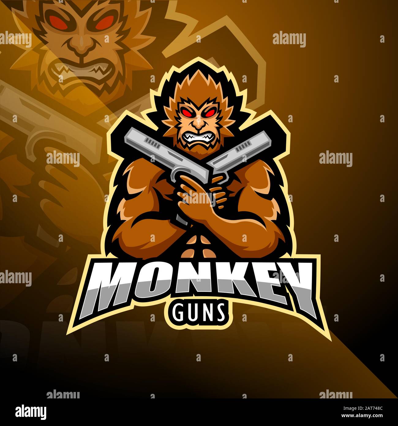 Monkey gunner esport mascotte logo design Illustrazione Vettoriale