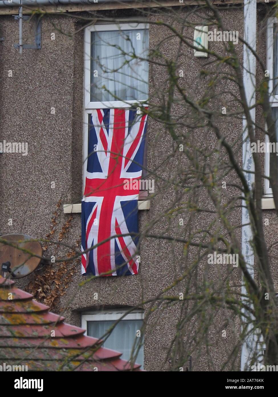 Sheerness, Kent, Regno Unito. 31st Gen 2020. Alcune proprietà di Sheerness, Kent, mostrano le bandiere dei giorni Brexit. Credito: James Bell/Alamy Live News Foto Stock