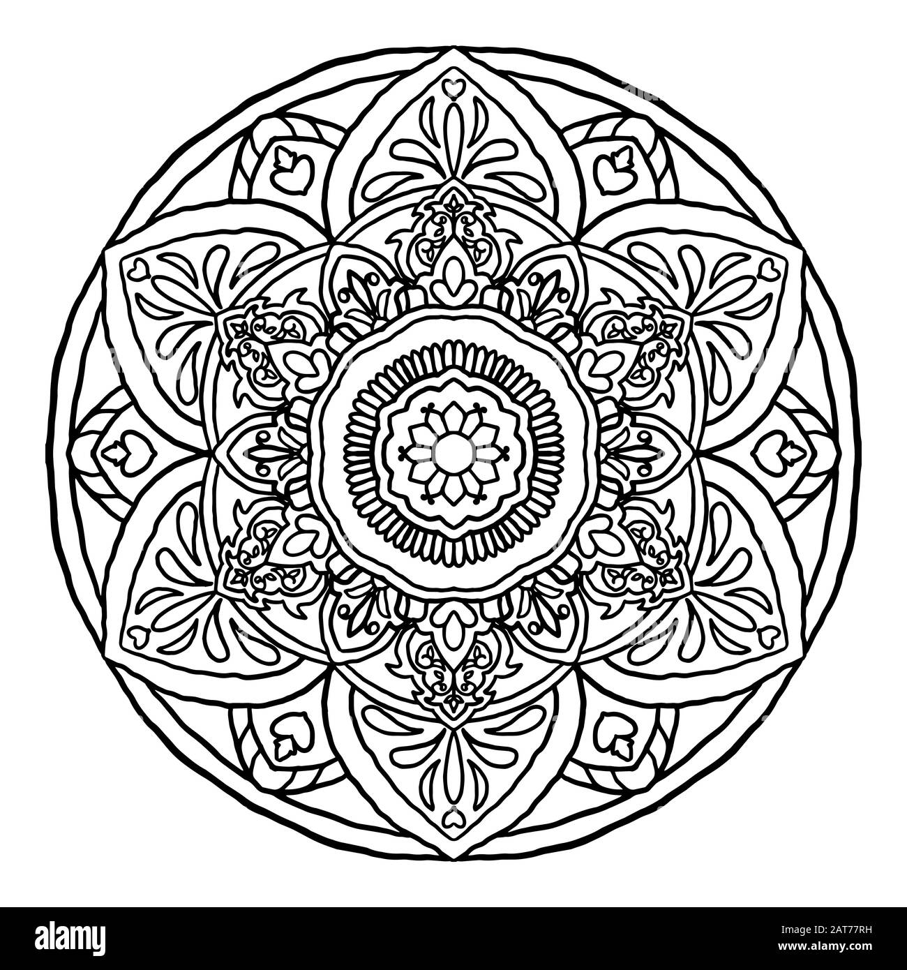 Profilo Mandala ornamento decorativo tondo, può essere utilizzato per colorare il libro, anti-stress terapia, biglietto di auguri, telefono stampa caso, ecc Stile Disegnato A Mano Illustrazione Vettoriale