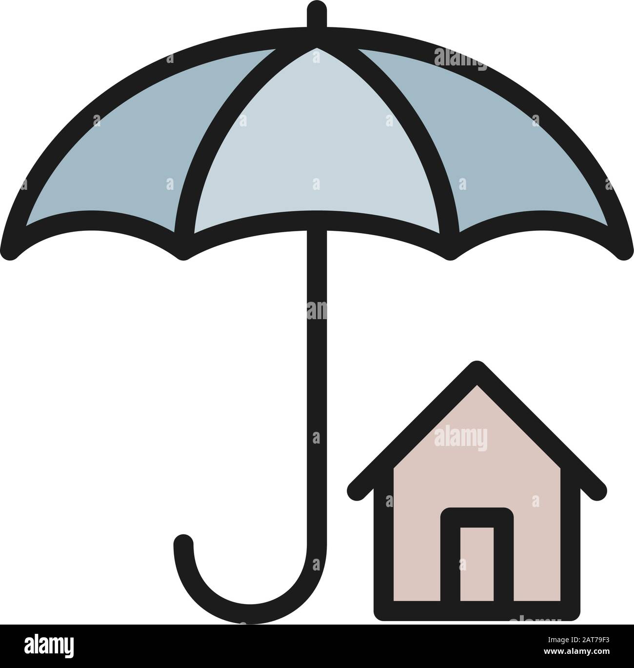 Assicurazione casa, ombrello con protezione immobiliare flat color line icona. Illustrazione Vettoriale