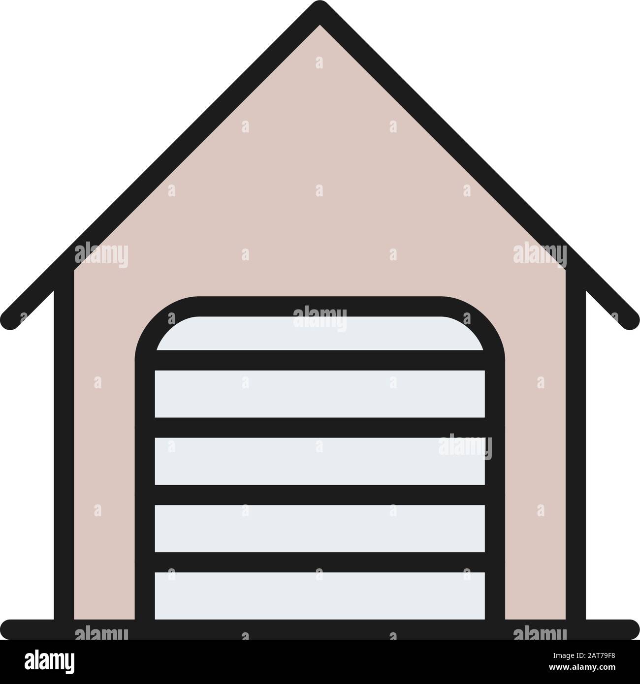 Garage auto con porta a saracinesca icona di linea colore piatto. Illustrazione Vettoriale