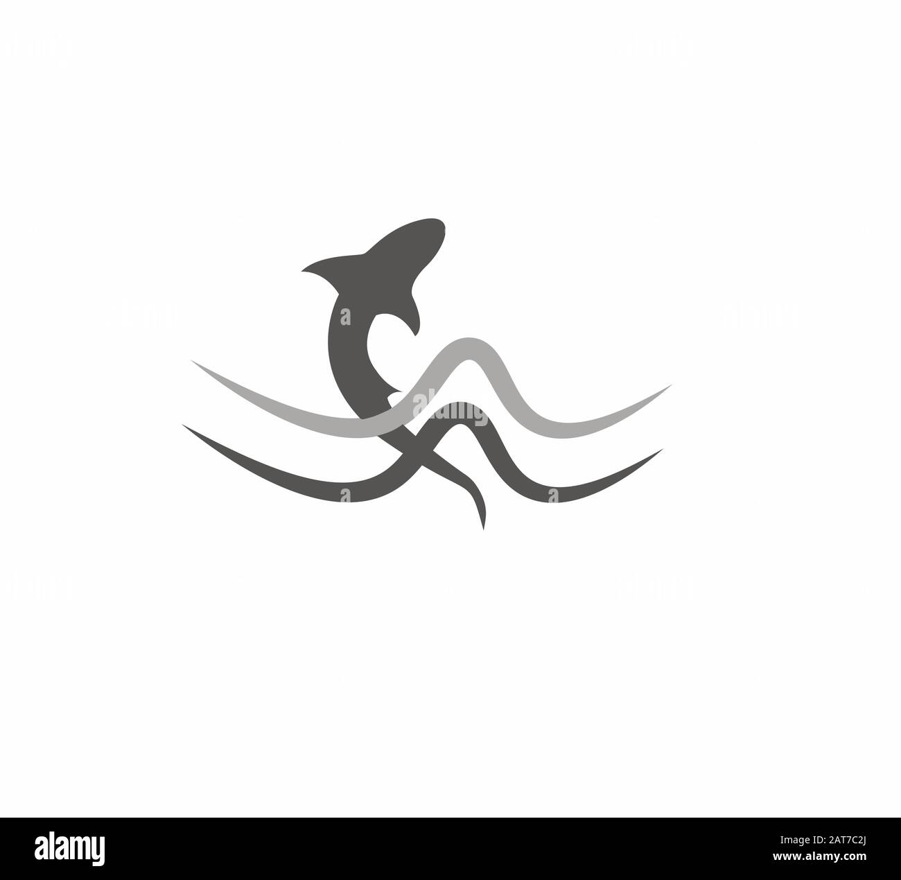 Disegno piatto vettore icona pesca primo piano. La disposizione del logo per l'azienda - pesca. Onde con icona pesce isolato Illustrazione Vettoriale