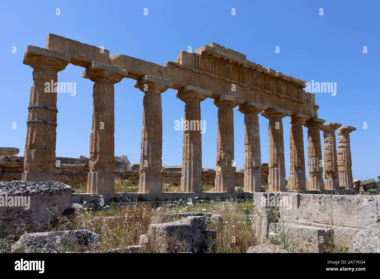 Sito archeologico, Tempio C, Selinunte, Sicilia, Italia Foto Stock