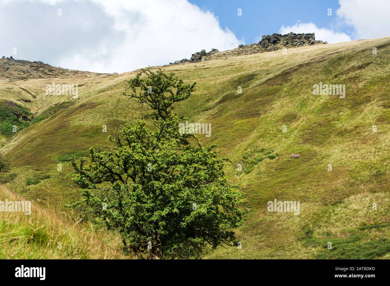 Kinder Scout rocce prese dalla Scala di Giacobbe Foto Stock