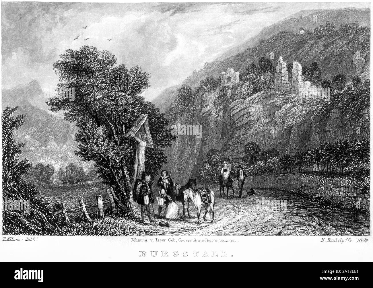 Un'incisione di Burgstall scansionata ad alta risoluzione da un libro stampato nel 1836. Si ritiene che questa immagine sia priva di tutte le restrizioni sul copyright. Foto Stock