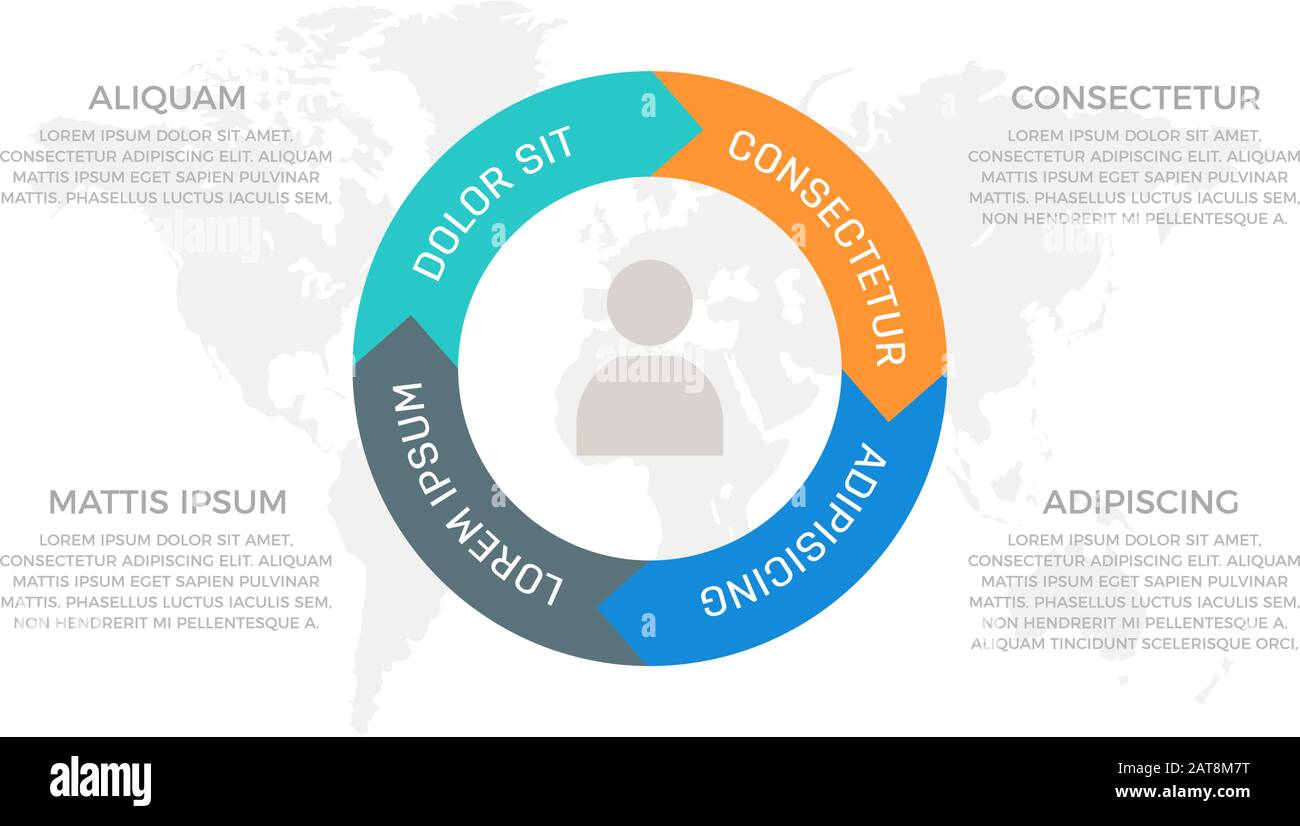 Set di elementi turchesi e arancioni, blu e grigi per l'infografica con diapositive di presentazione su mappe mondiali. Illustrazione Vettoriale