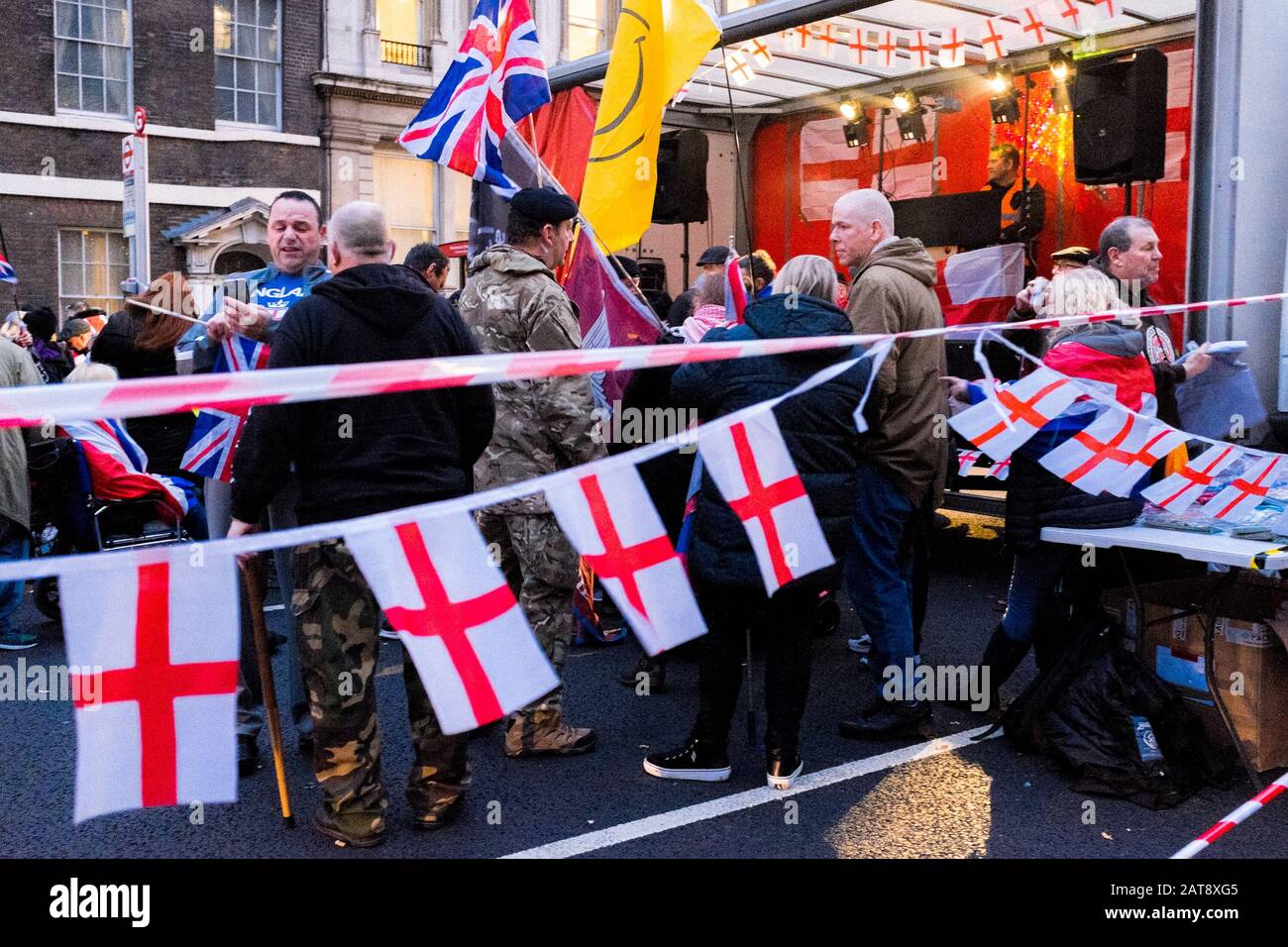 31st gennaio 2020, Parliament Square, Westminster, Londra UK. Giorno Della Brexit. I Leavers Celebrano La Giornata Il Regno Unito Lascia L’Ue Nel Periodo Di Transizione. Foto Stock