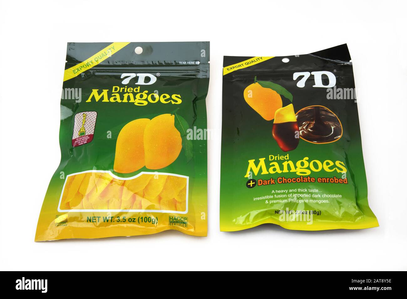Mango Essiccati Confezionati Dalle Filippine E Mango Essiccati Ricoperti Di Cioccolato Foto Stock