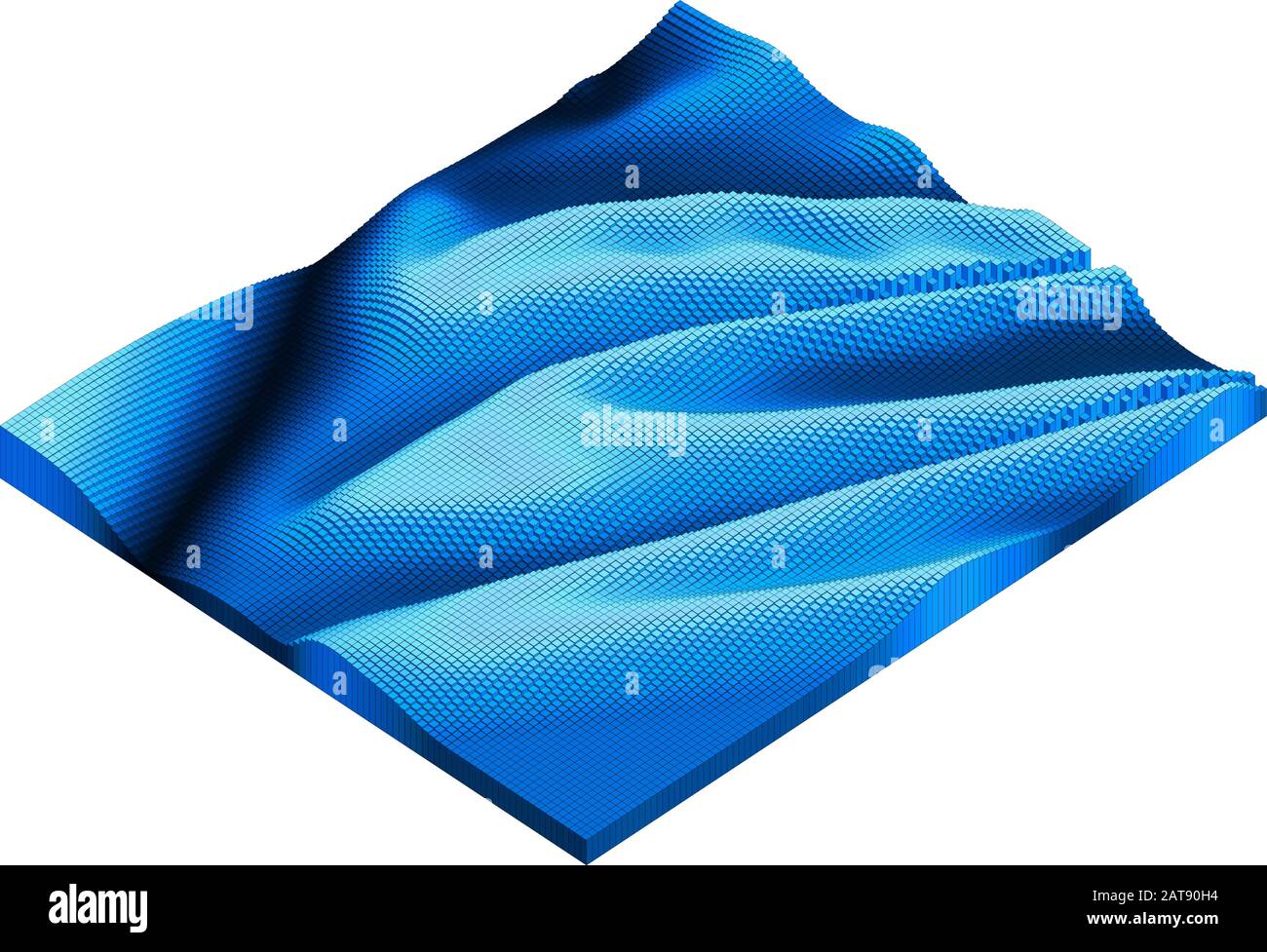 Voxel blu acqua pixel art campione - 3D brick wave - isometrica modello logaritmico rilievo concetto illustrazione Illustrazione Vettoriale