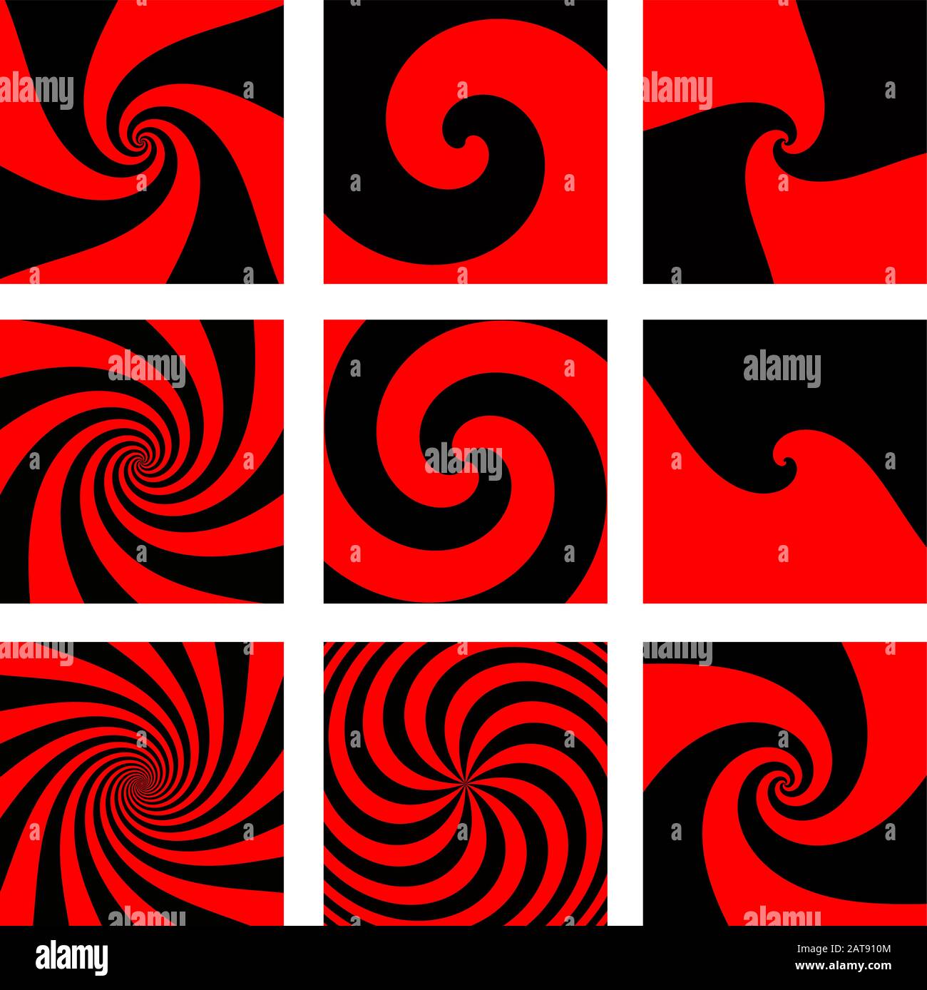 Set di spirali rosse e nere vettoriali - Bicolor Abstract Templates Texture background Illustrazione Vettoriale