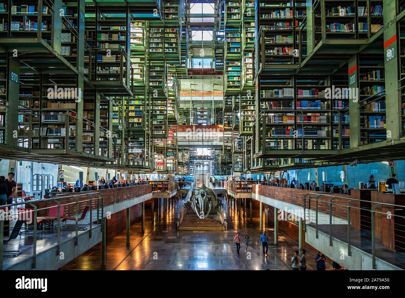 Vista degli interni del punto di riferimento architettonico della Biblioteca Vasconcelos (Biblioteca Vasconcelos) a Città del Messico, Messico. Foto Stock