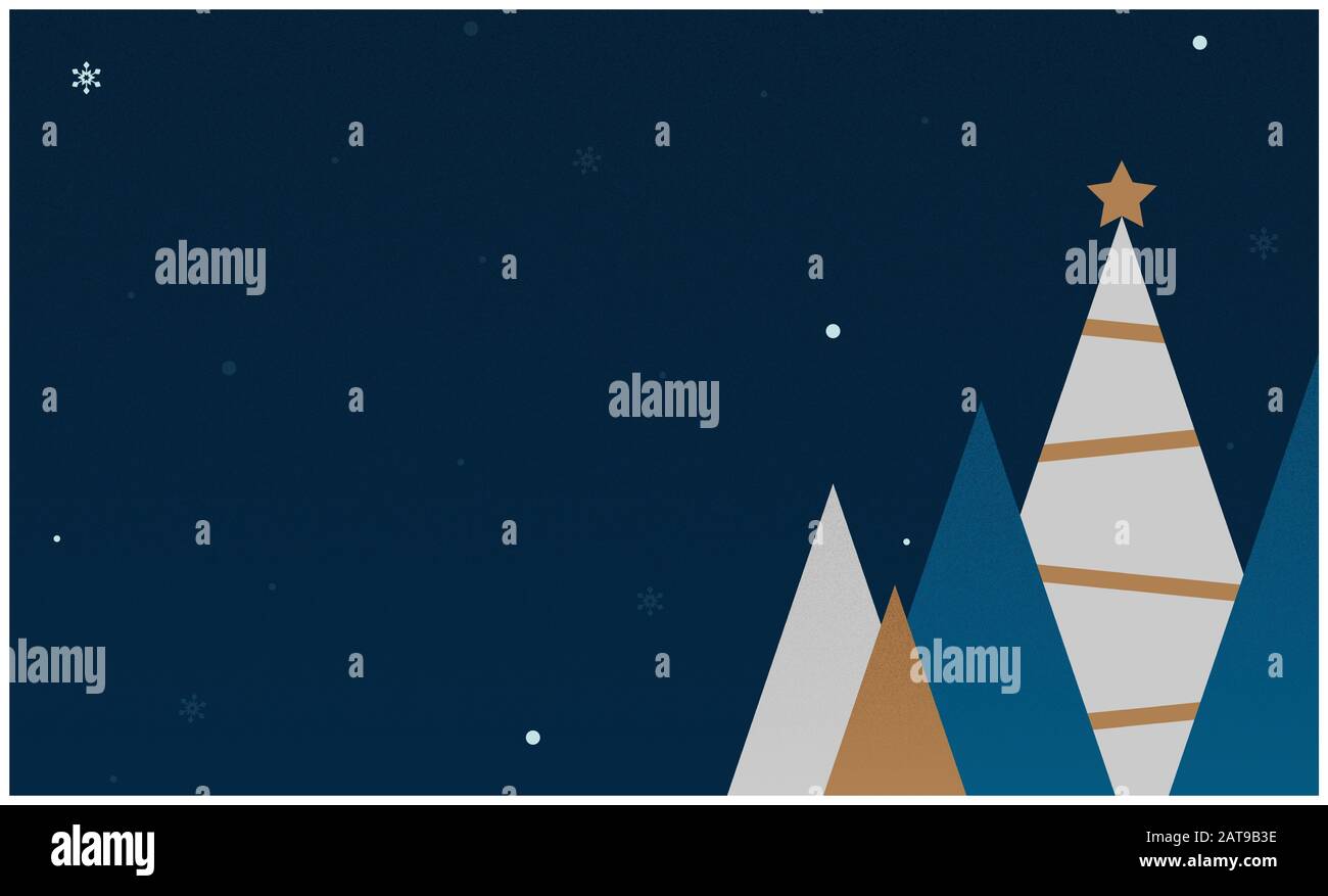 Sfondo invernale di Natale con fiocchi di neve, alberi e spazio copia con spazio per il testo Illustrazione Vettoriale