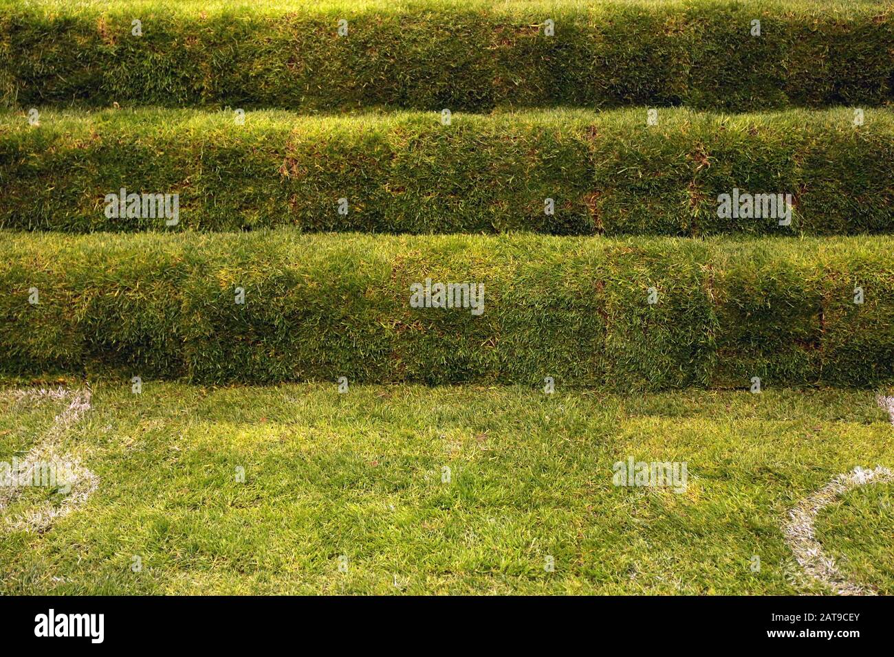 Artificiali erba verde Turf al campo di calcio Foto Stock