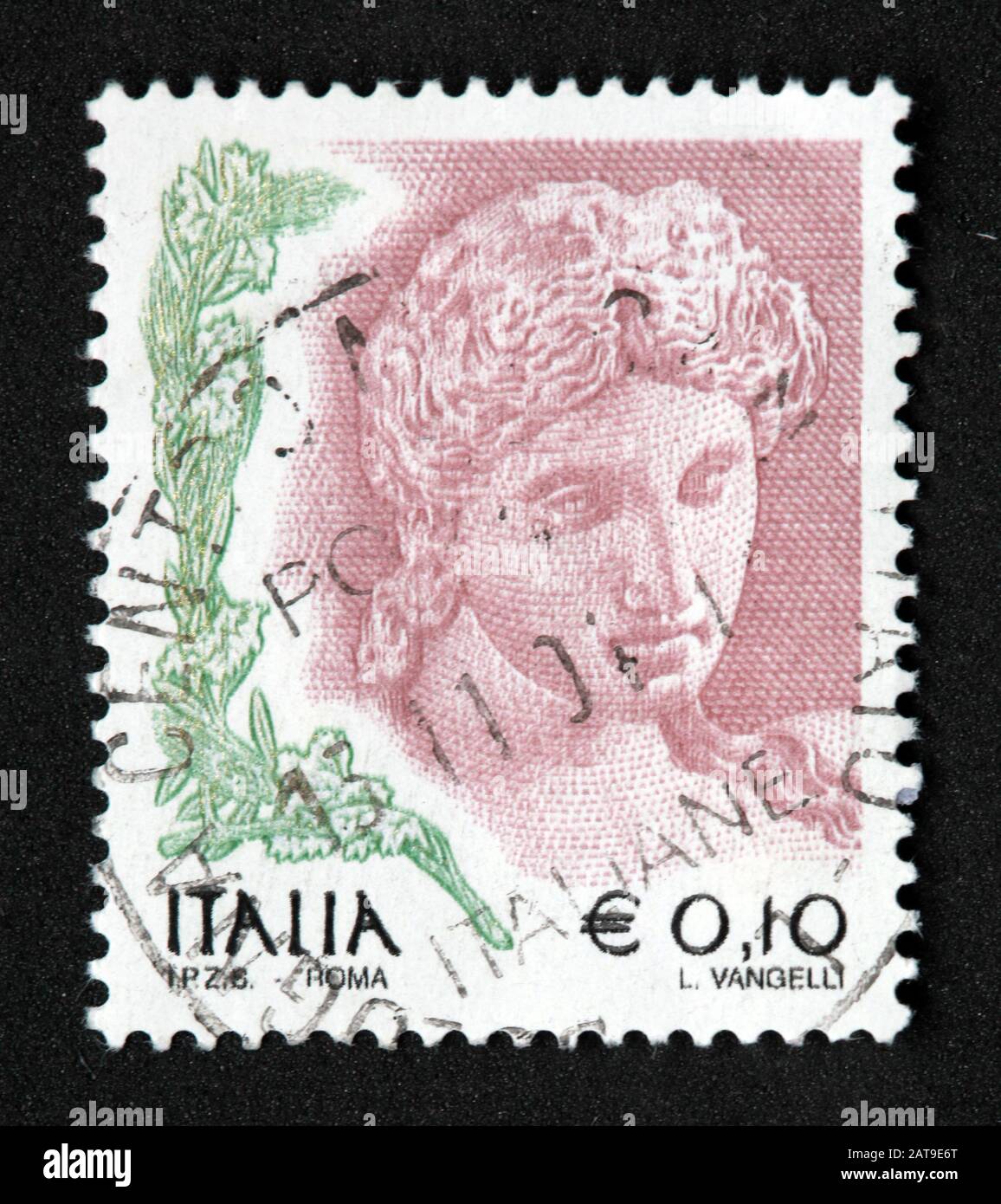 Francobollo italiano, usato da poste Italia e franco, italia E0.10 L Vangelli Foto Stock