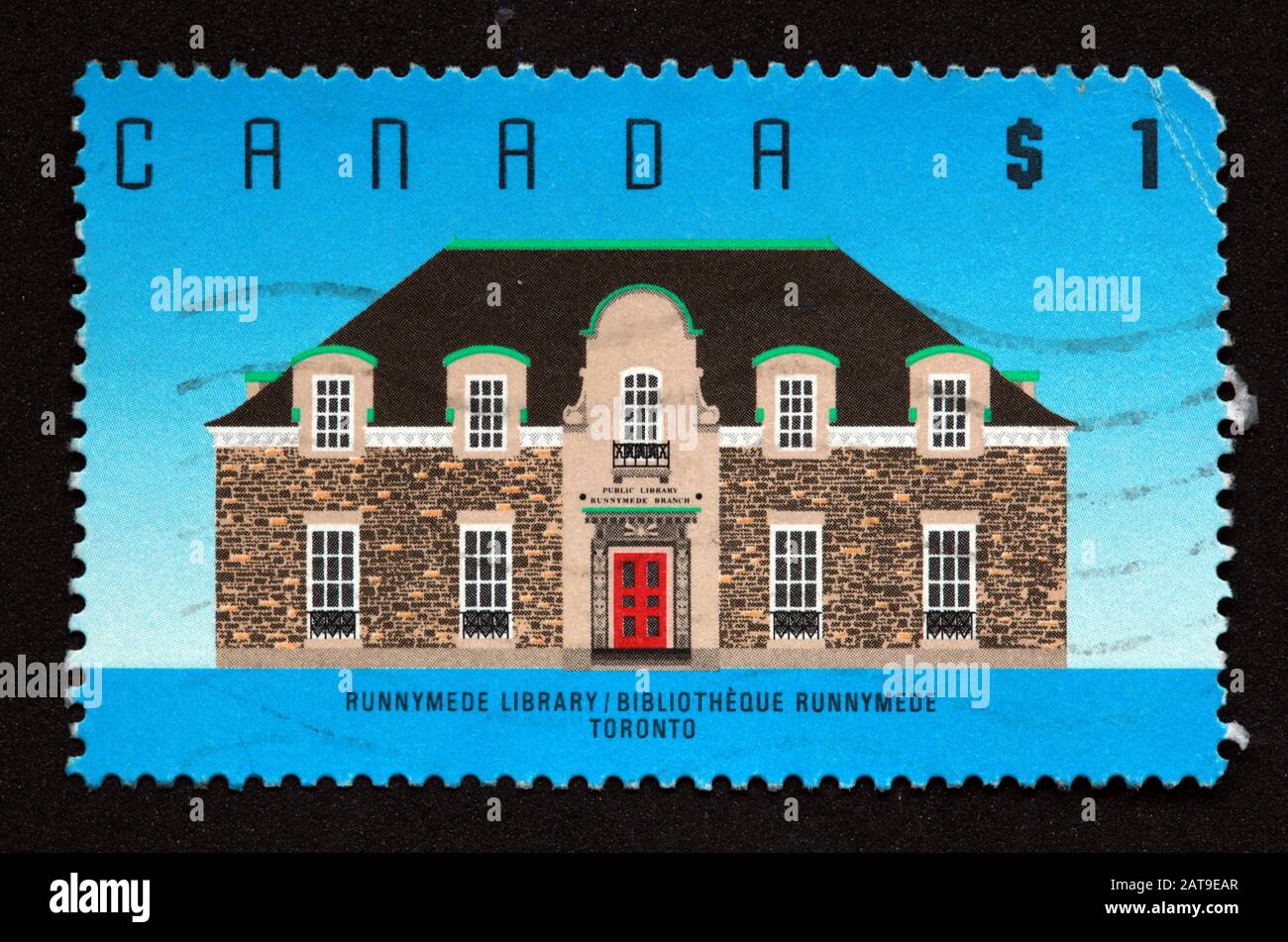 Timbro Canadese, Canada Stamp, Canada Post, Usato Stamp, Dollari 1 Runnymede Library, Bibliotheque Runnymede, Toronto Stamp Foto Stock