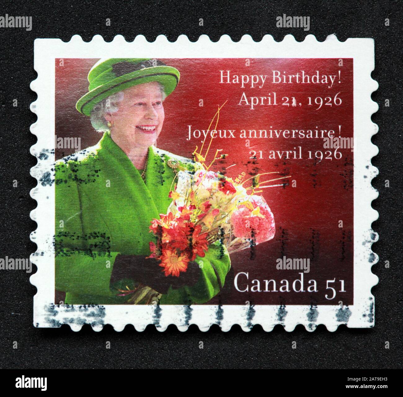 Canadian Stamp, Canada Stamp, Canada Post, Usato Stamp, Canada 51, Felice Compleanno Queen Elizabeth, 21 Aprile 1926, Joyeux Anniversaire Foto Stock