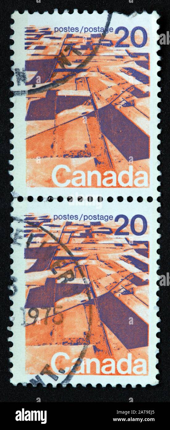 Timbro canadese, timbro del Canada, alberino del Canada, usato il francobollo, Canada 20c, postes, affrancatura, affrancato Foto Stock