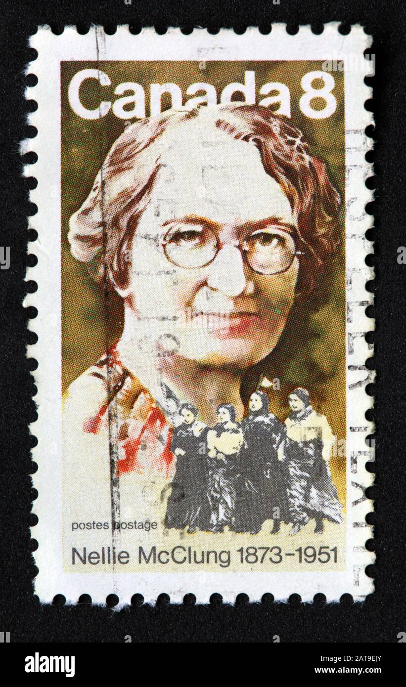 Canadian Stamp, Canada Stamp, Canada Post, usato Stamp, Canada 8c, 8cent, Nellie McClung, 1873-1951 Foto Stock