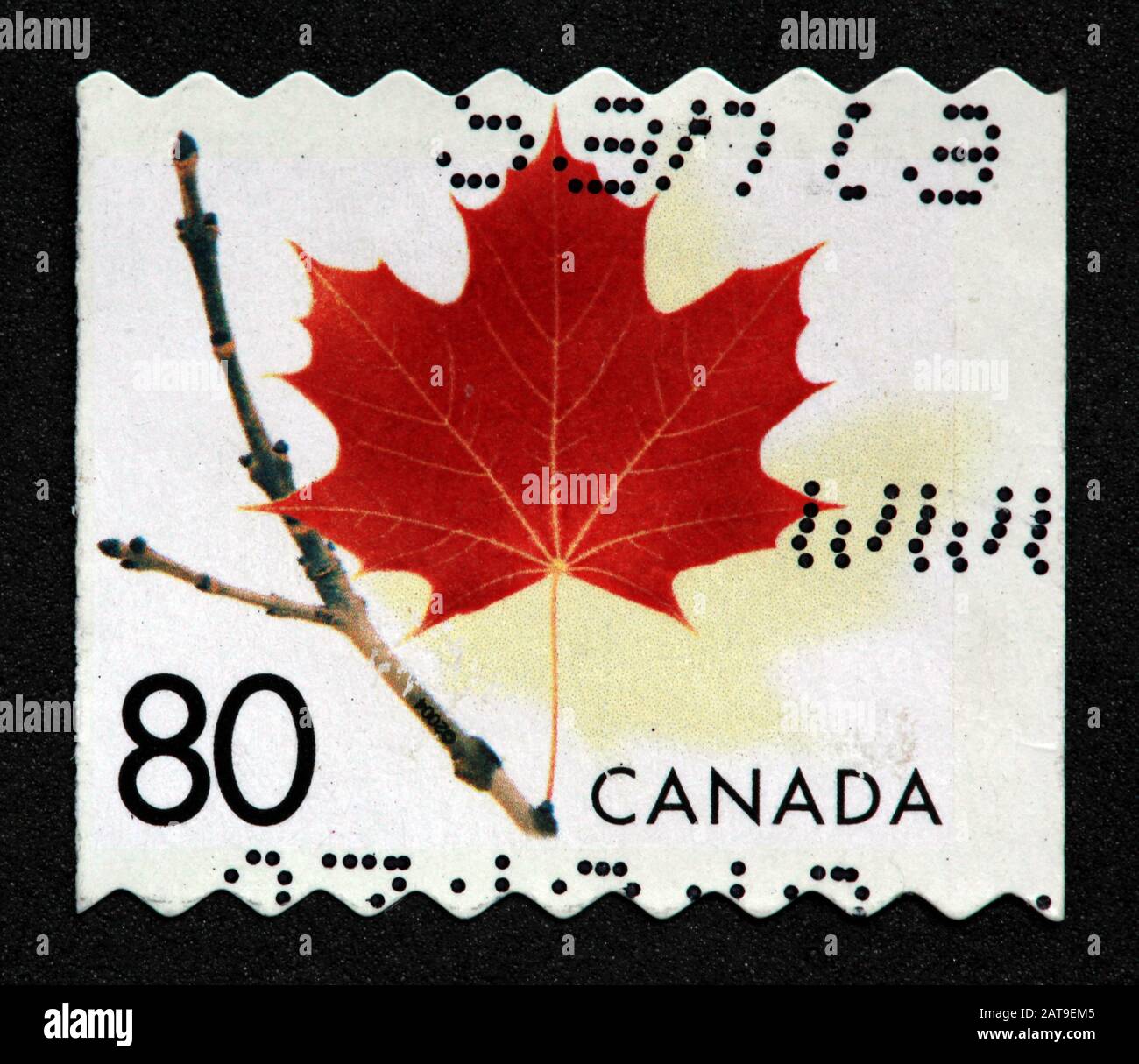 Timbro canadese, Canada Stamp, Canada Post, usato Stamp, Canada, Maple Leaf, autunno, 80c, 80cents Foto Stock