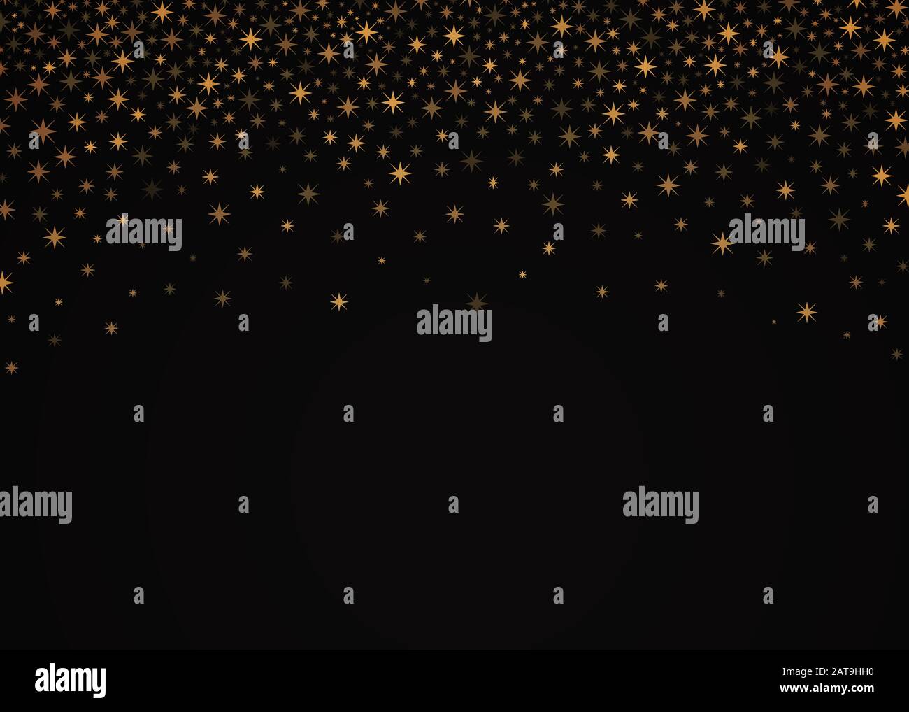 Vettore che splende stelle cadenti su sfondo nero. Design di lusso. Bordo con confetti a forma di stella dorata cadente. Illustrazione Vettoriale