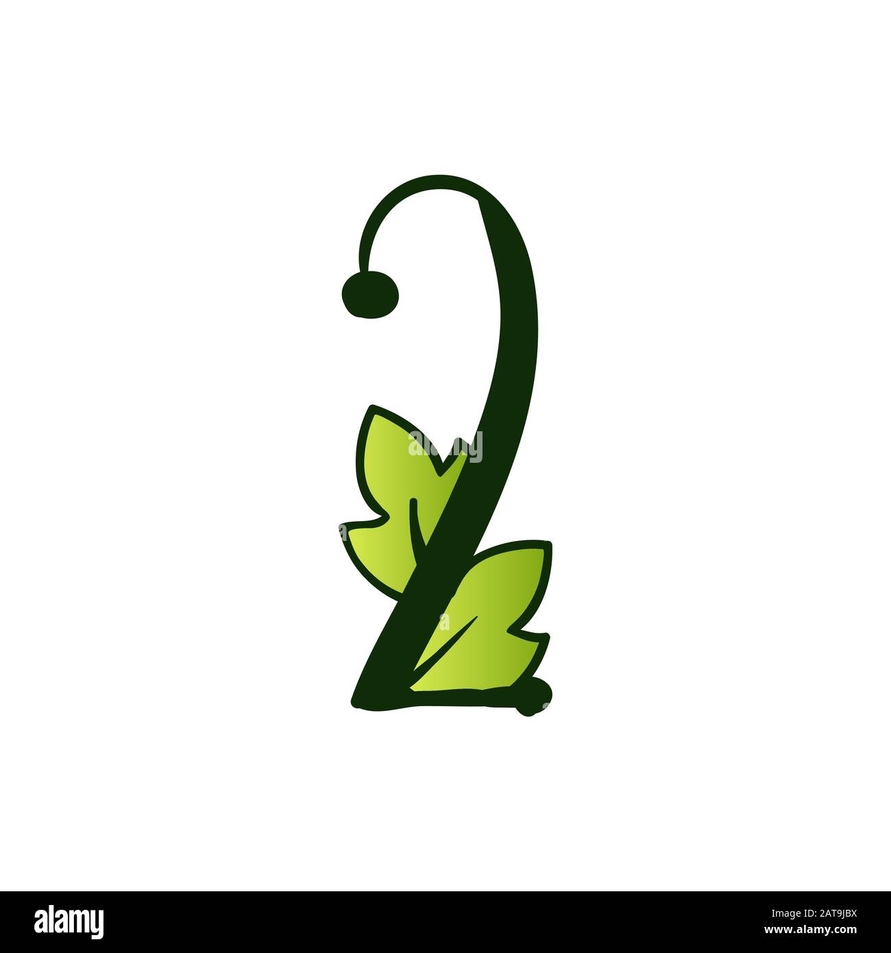 Green Doodling Eco Alphabet Due Numero Sign.Type Con Foglie. Maiuscole Latine Isolate. Tipografia grassetto Spring Letter o Doodle abc Caratteri per Monogram Parole e Logo. Illustrazione Vettoriale