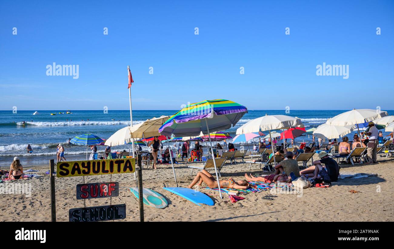 La spiaggia di Sayulita, Riviera Nayarit, Messico. Foto Stock