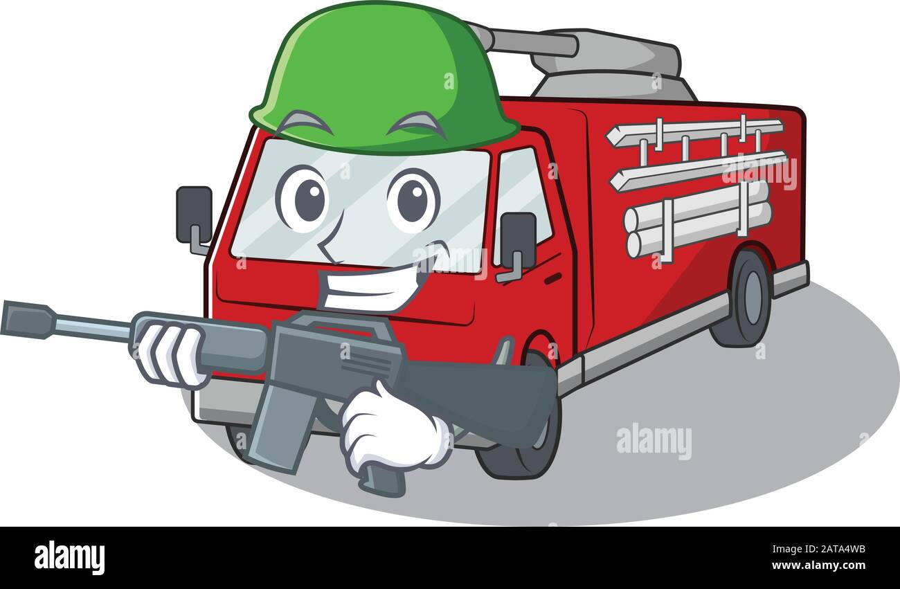 Un disegno del cartone animato dell'esercito del camion del fuoco con la pistola della macchina Illustrazione Vettoriale