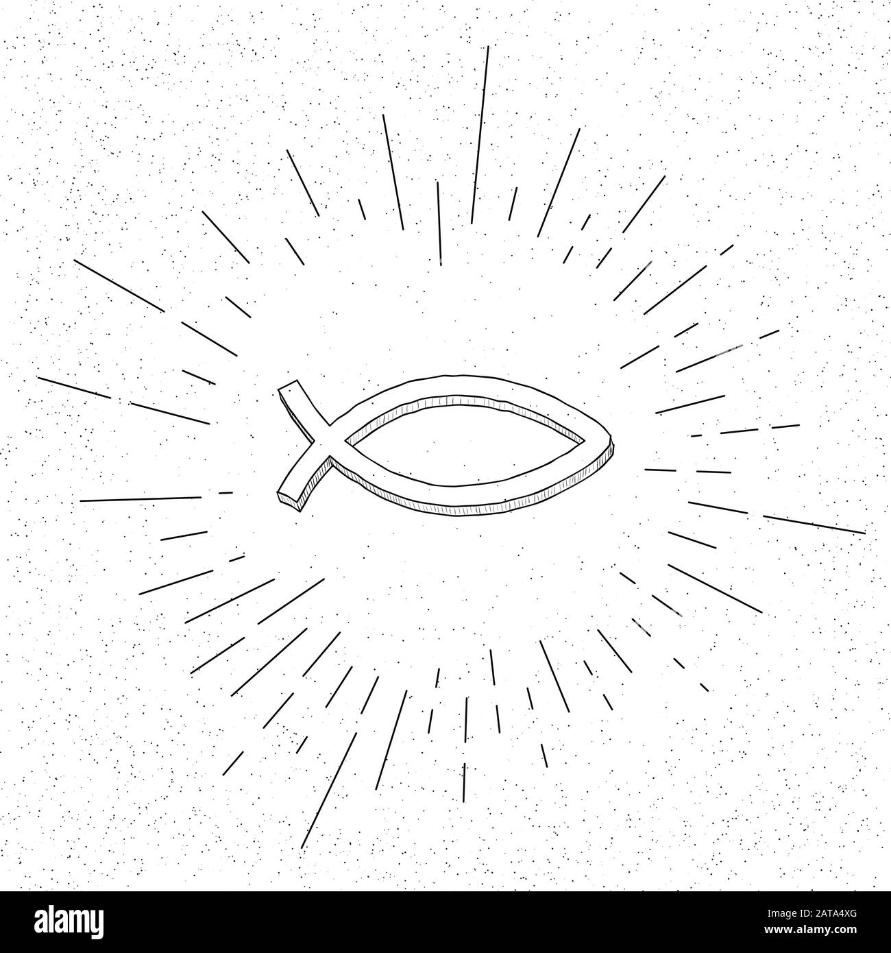 Simbolo disegnato a mano del cristianesimo o dell'era del pesce - icona Doodle Vector Hatch Illustrazione Vettoriale