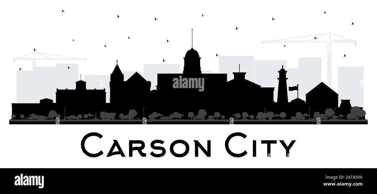 Carson City Nevada City Skyline Silhouette Con Edifici Neri Isolati Su Bianco. Illustrazione Vettoriale. Concetto Di Viaggio D'Affari E Turismo. Illustrazione Vettoriale