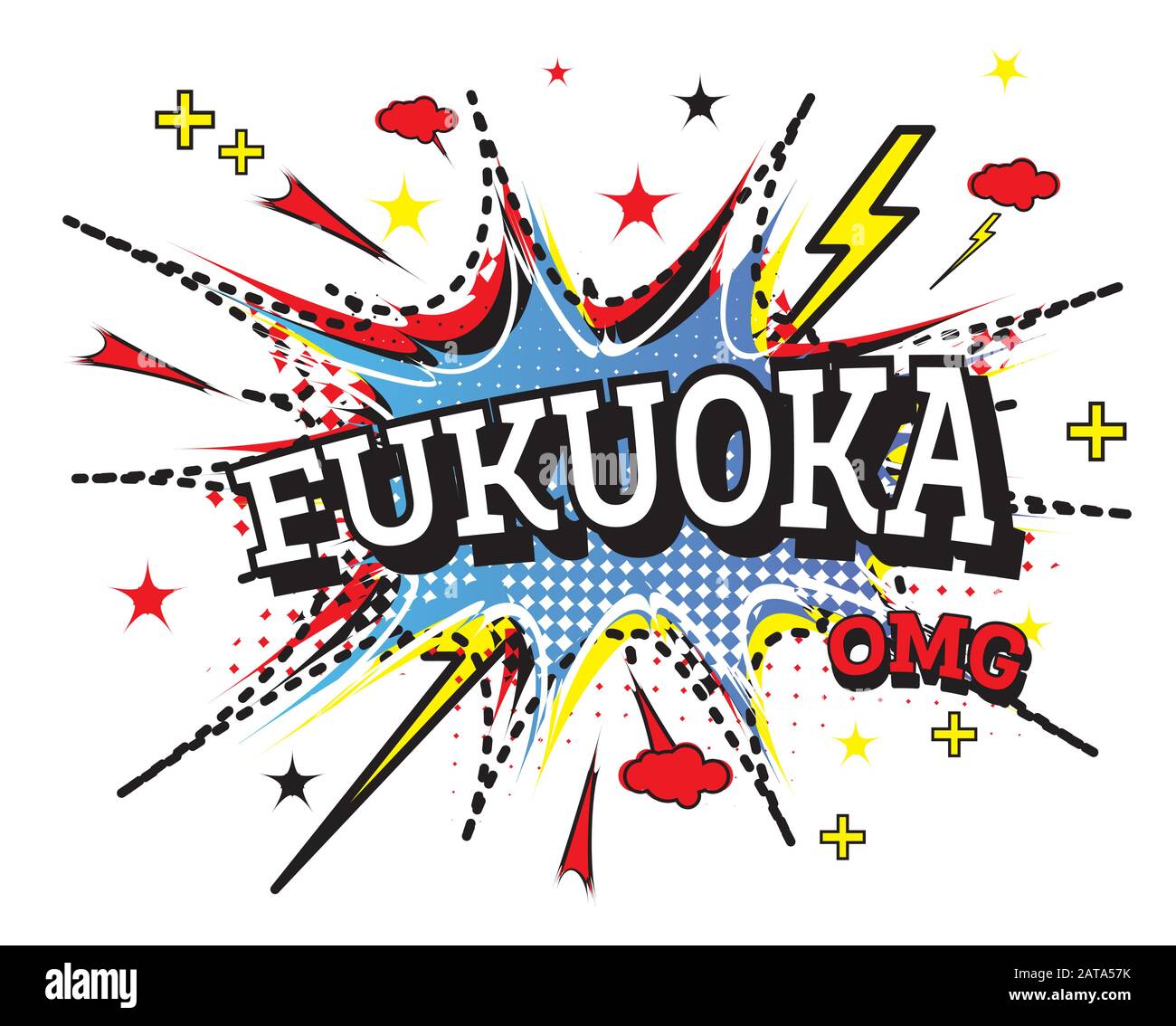 Fukuoka Comic Text In Stile Pop Art Isolato Su Sfondo Bianco. Illustrazione Vettoriale. Illustrazione Vettoriale