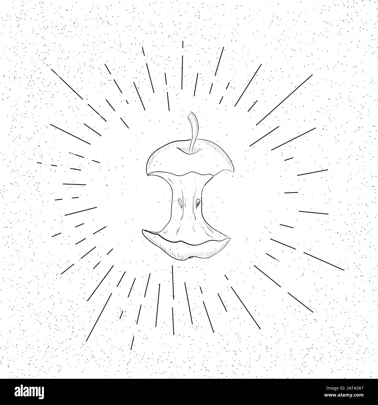 Simbolo disegnato a mano di stub di Aplle, cuore mangiato, rifiuti organici - Doodle Vector Hatch icona Illustrazione Vettoriale