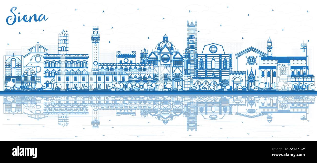 Profilo Siena Toscana Italia Città Skyline Con Edifici Blu E Riflessi. Illustrazione Vettoriale. Illustrazione Vettoriale