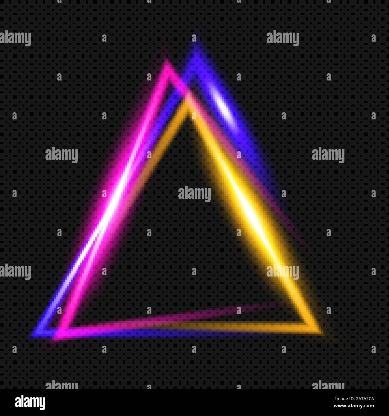 Tricolore brillante Trianle su sfondo trasparente - Vector incandescente cornice Neon Delta Illustrazione Vettoriale
