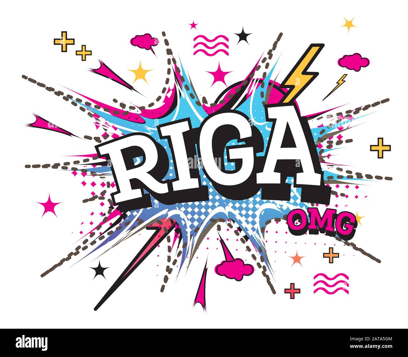 Riga Comic Text In Stile Pop Art Isolato Su Sfondo Bianco. Illustrazione Vettoriale. Illustrazione Vettoriale
