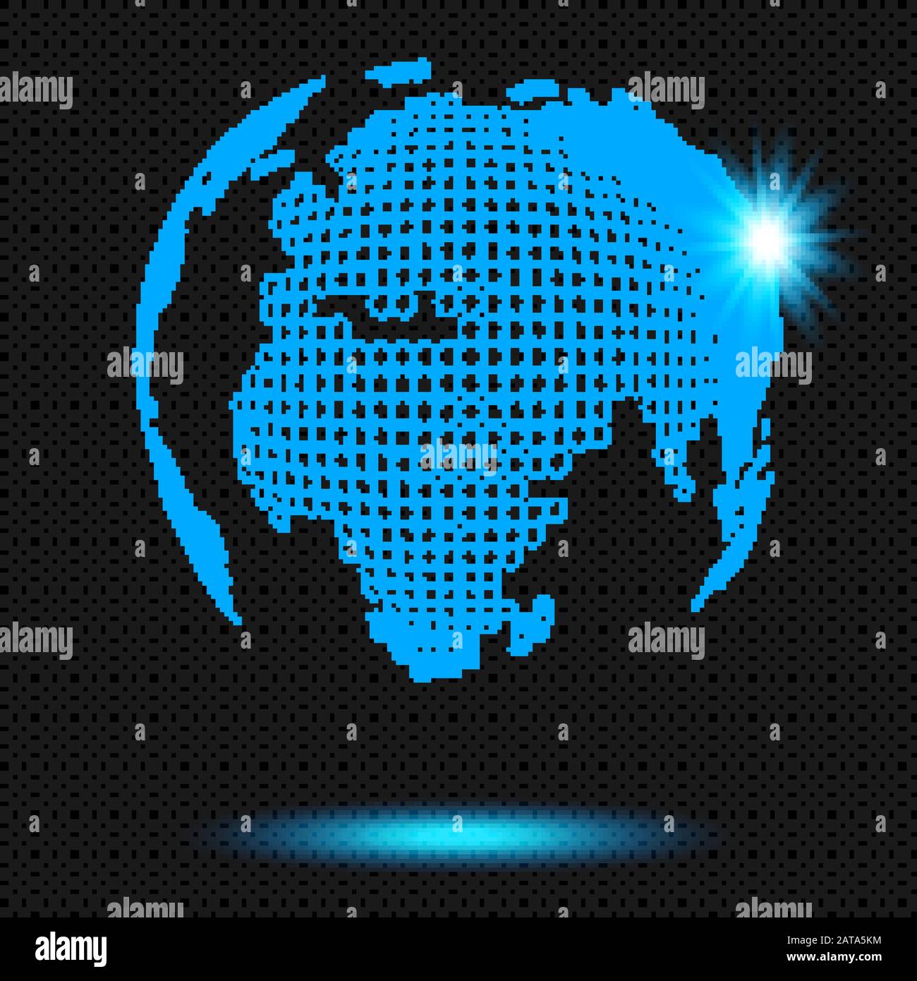 Logo Blue Shining Globe con Sunrise su sfondo trasparente - elemento rotondo Terra al neon che brilla Illustrazione Vettoriale