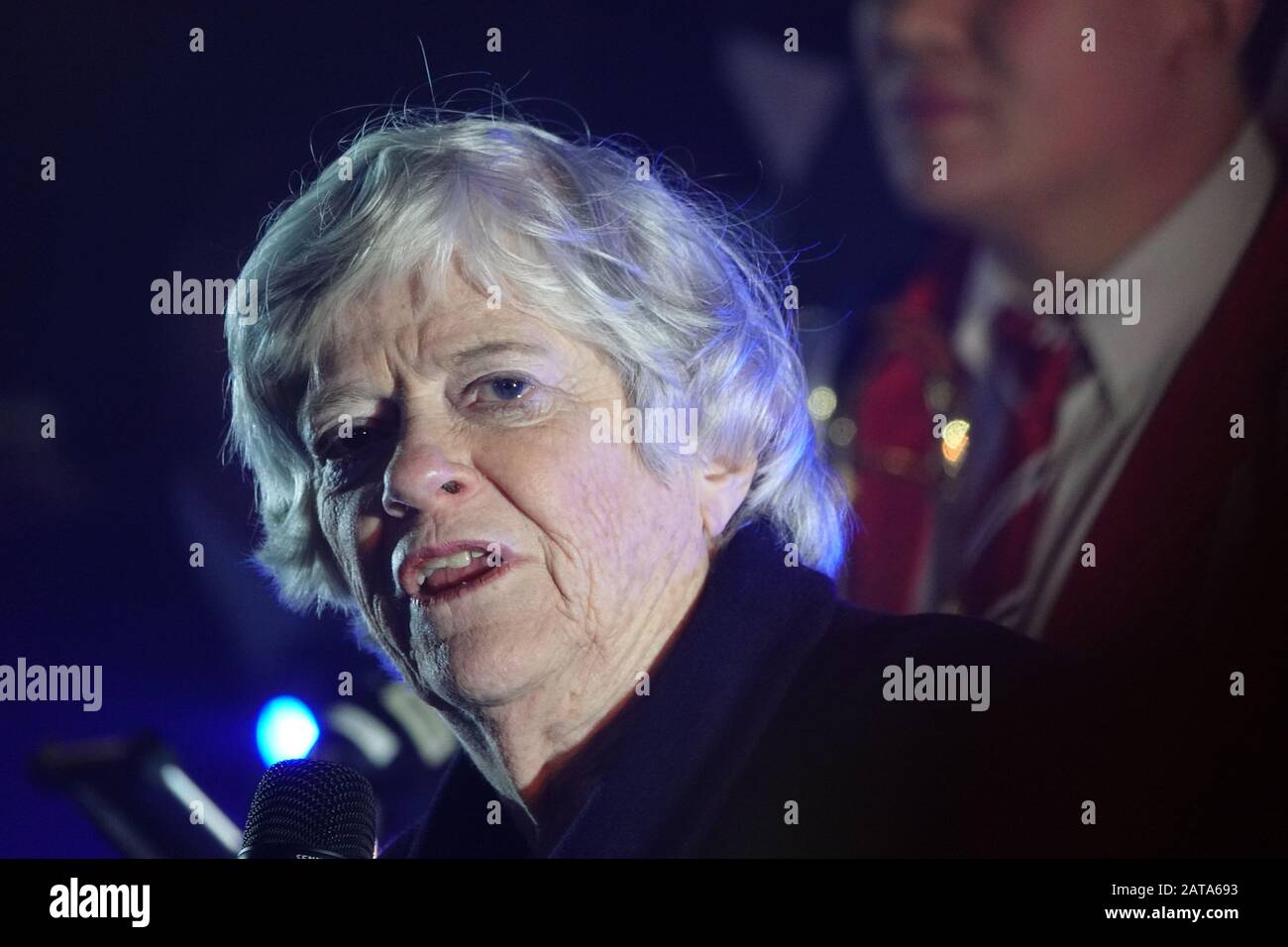 Londra, Regno Unito. 31st gennaio 2020. Ann Widdecombe alla celebrazione Brexit di Piazza del Parlamento mentre il Regno Unito lascia l’Unione europea. Credit Andrew Stehrenberger / Alamy Live News Foto Stock