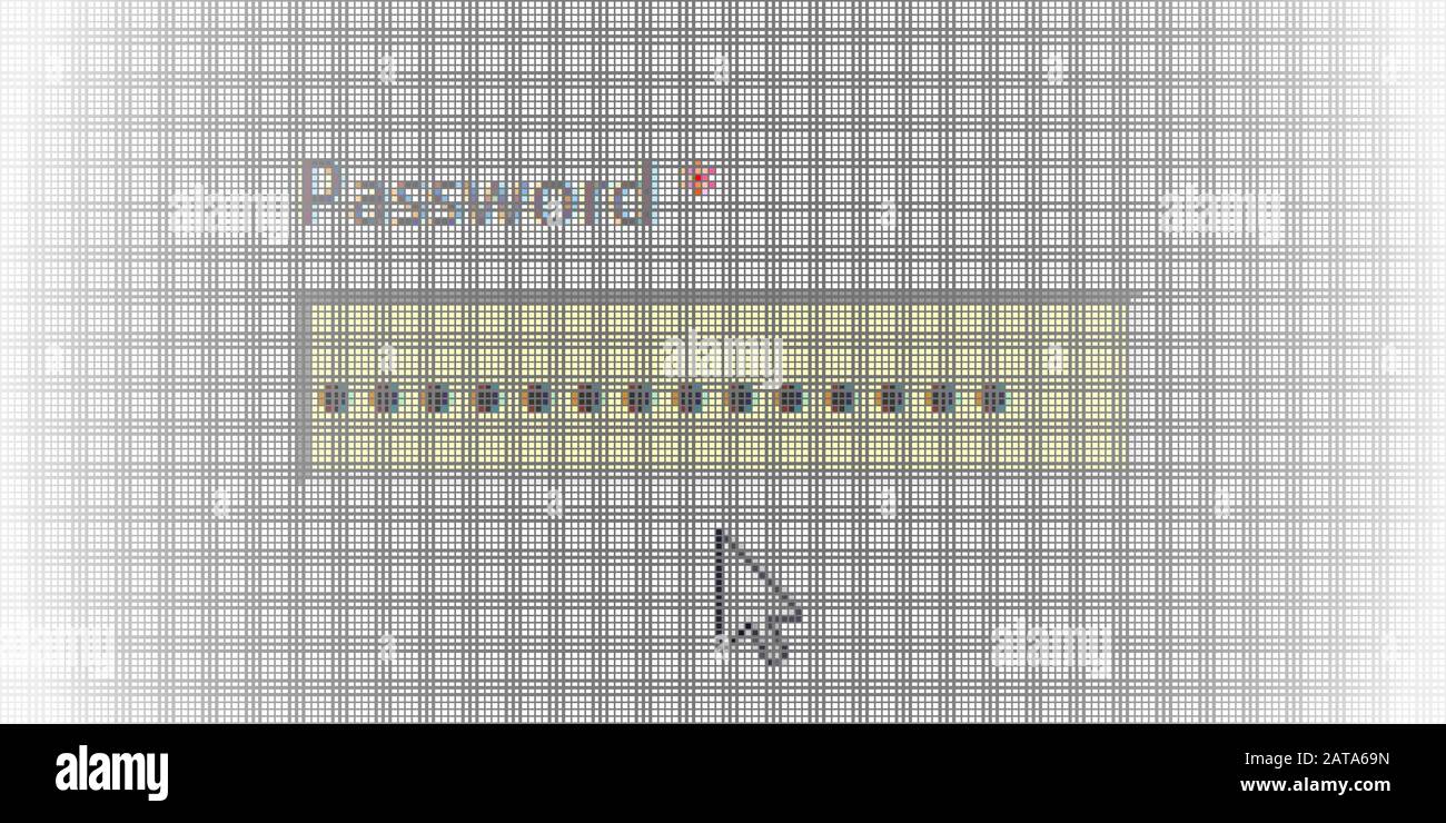 Chiudere Il Campo Di Accesso Freccia Su E Modulo Autorizzazione Password Sullo Schermo Lcd Del Computer Pixel Background - Vector Macro Image Digital Concept Illustrazione Vettoriale