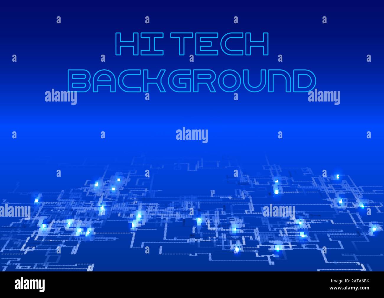 Blu Scuro Brillante Hi Tech Background - Vector Incandescente Hud Futuristico Circuito Elettrico Design Illustrazione Vettoriale