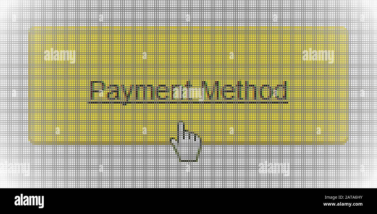 Close Up Hand Cursor Pointing Web Site Metodo Di Pagamento Botton Su Computer Lcd Screen Pixel Background - Vector Macro Image Digital Concept Illustrazione Vettoriale