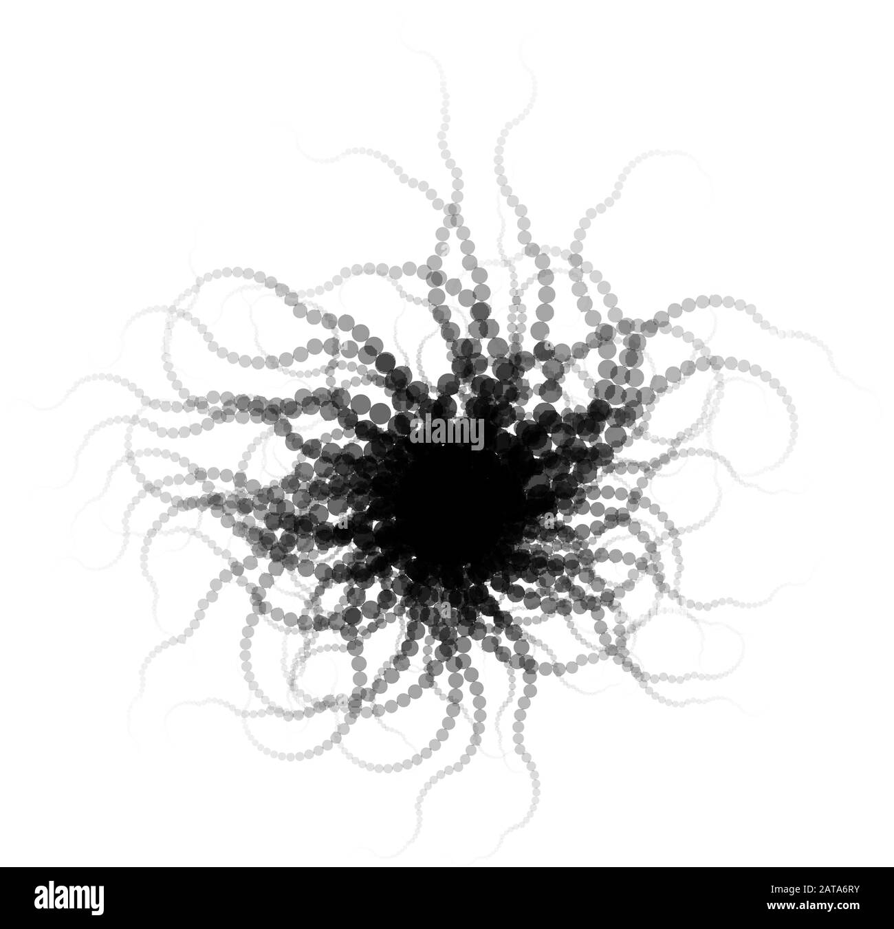 Vector Black Round Radial Ophiura Creatura Con Tentacoli Isolati Su White - Generative Art Illustrazione Vettoriale
